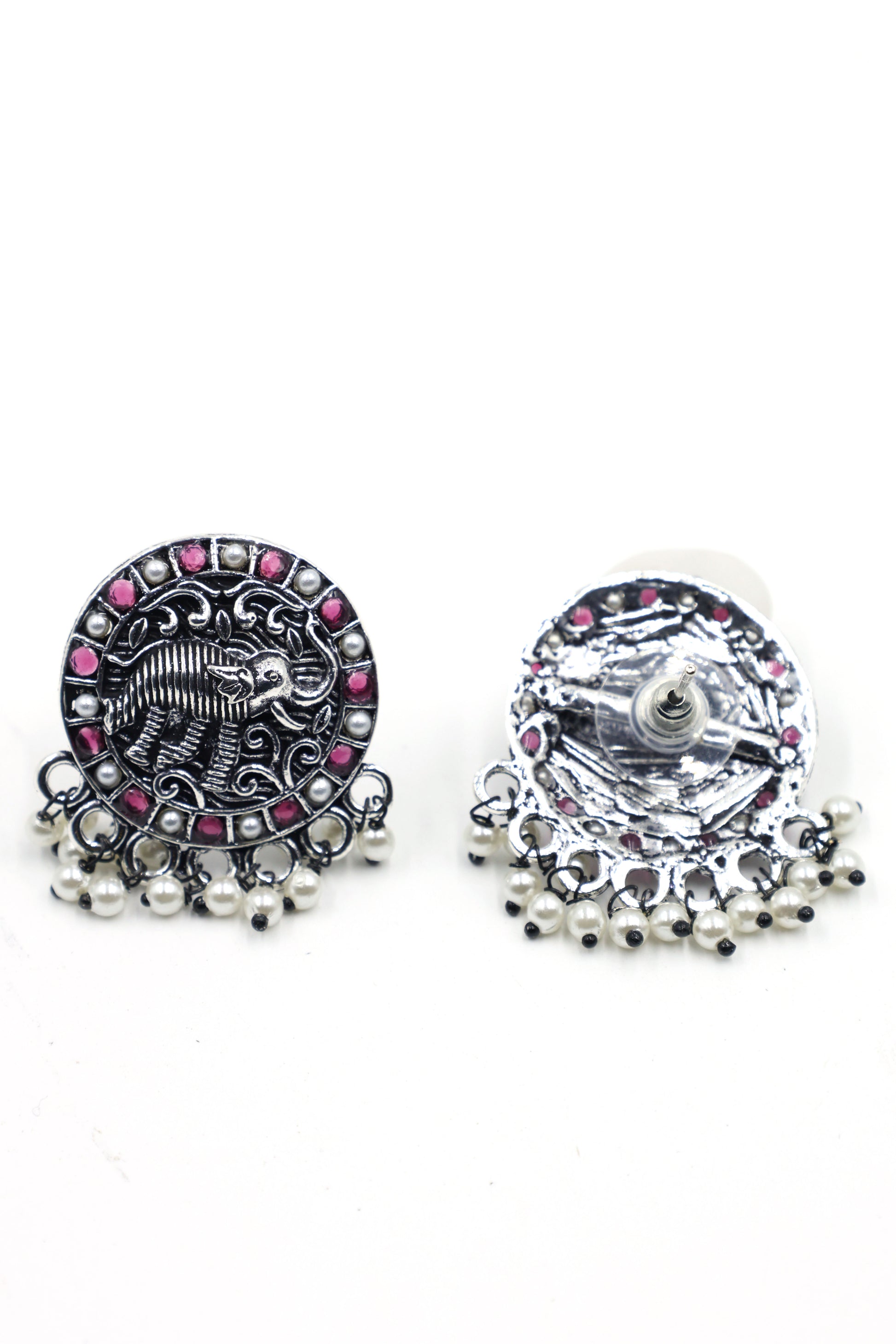 Royal Elephant Oxidized Silver Stud Earrings - Mywishtree, Stud Earrings, Elephant design, Cheap earrings, artificial earrings, Red earrings, "imitation jewellery"
"fashion jewellery online"
"jewellery for women"
"artificial jewellery"
"cheap jewellery online"