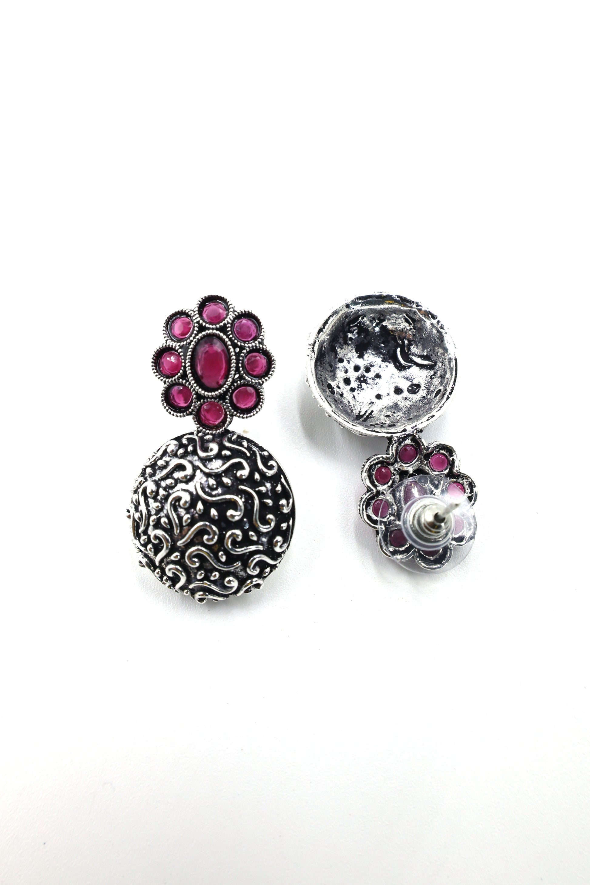 Dome Earrings with Oxidised Plating - Mywishtree