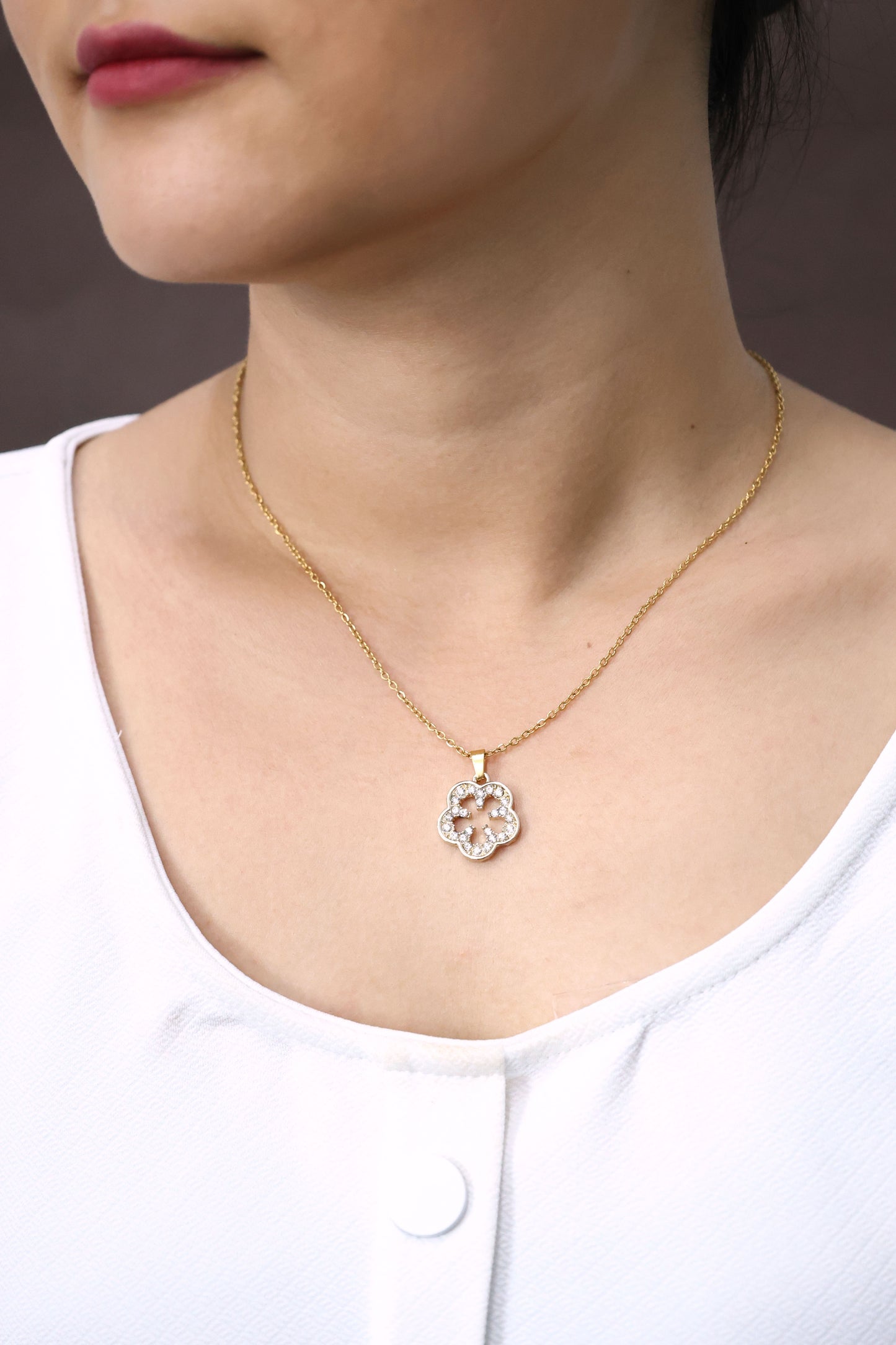 Floral Crystal Pendant Necklace