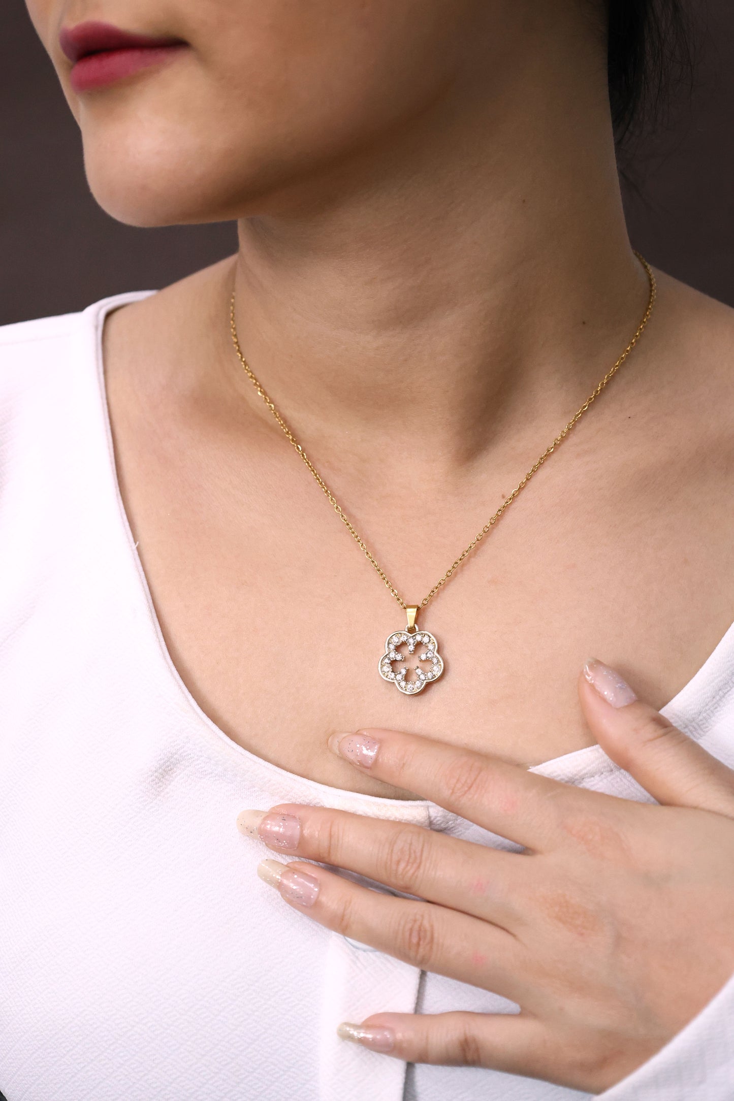 Floral Crystal Pendant Necklace
