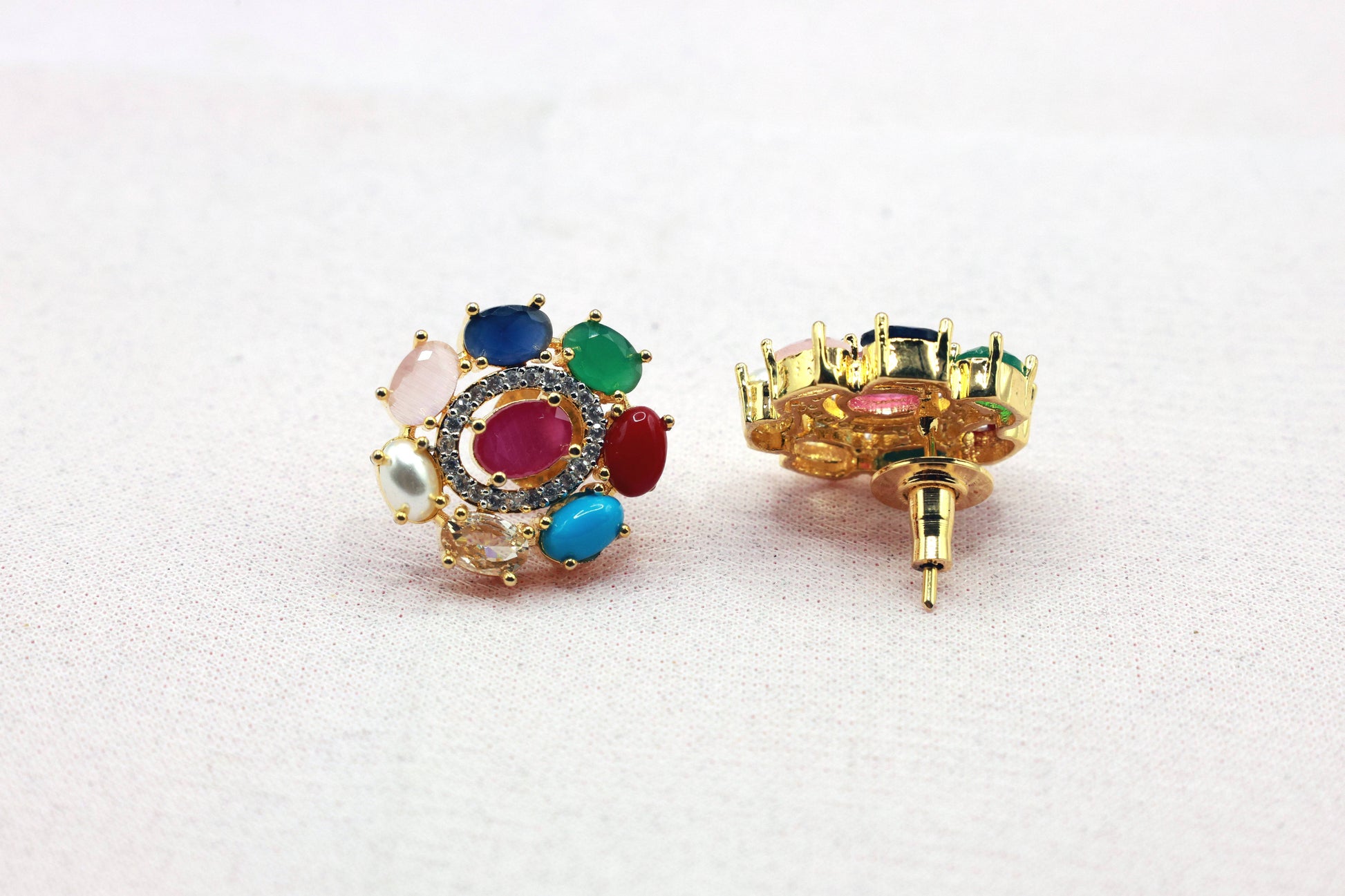 Stunning Navaratna Stone Earring - Mywishtree, cheap jewelry near me, multi stone earrings, gold earrings for women