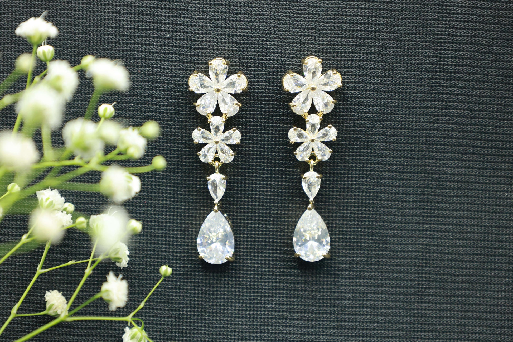 White Stone Drop Earrings - Mywishtree