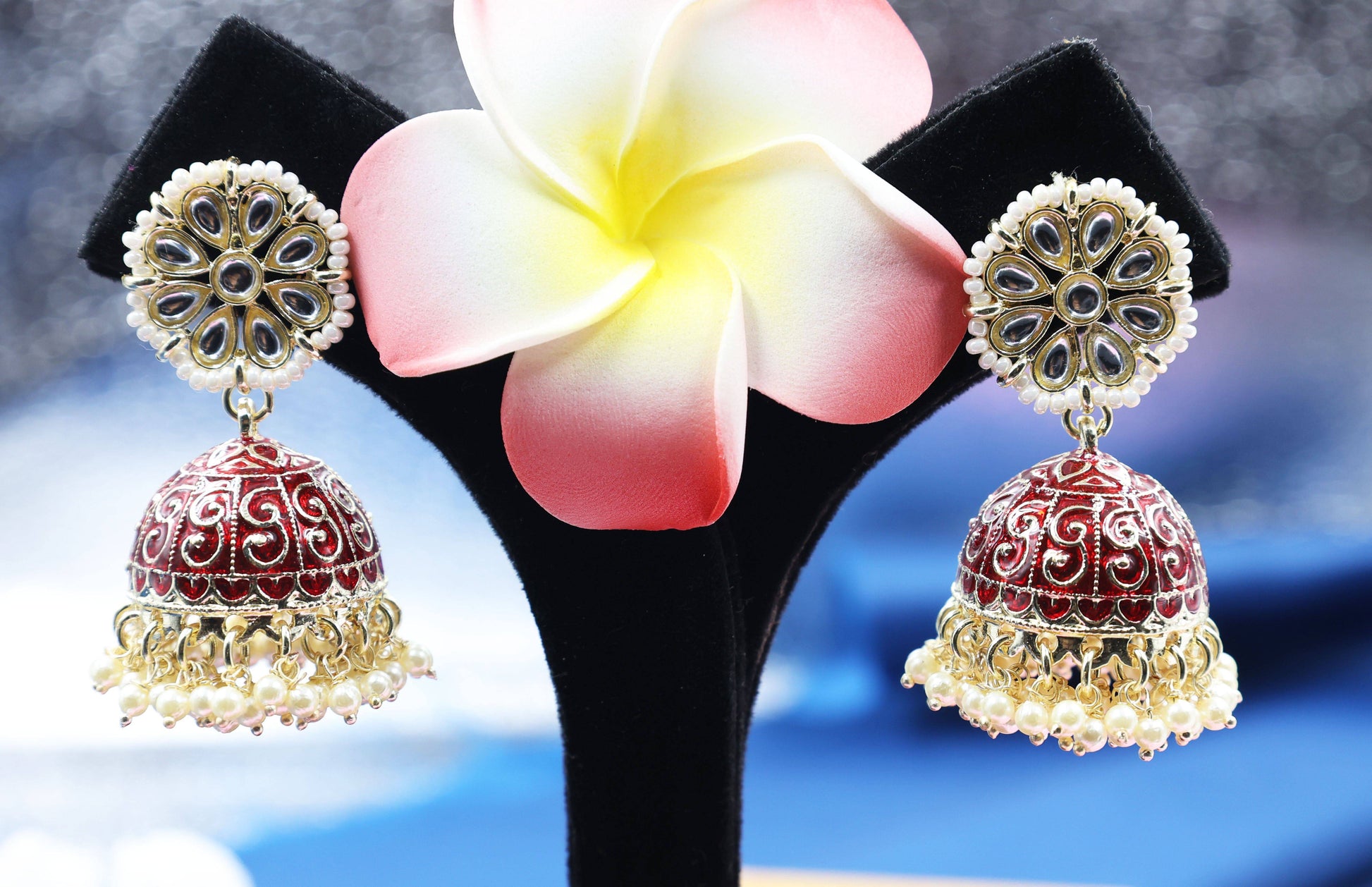 Kundan Beads Earring With Gold Plating Maroon - Mywishtree
