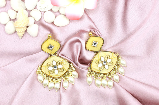 Kundan White Beads Earring With Gold Plating - Mywishtree