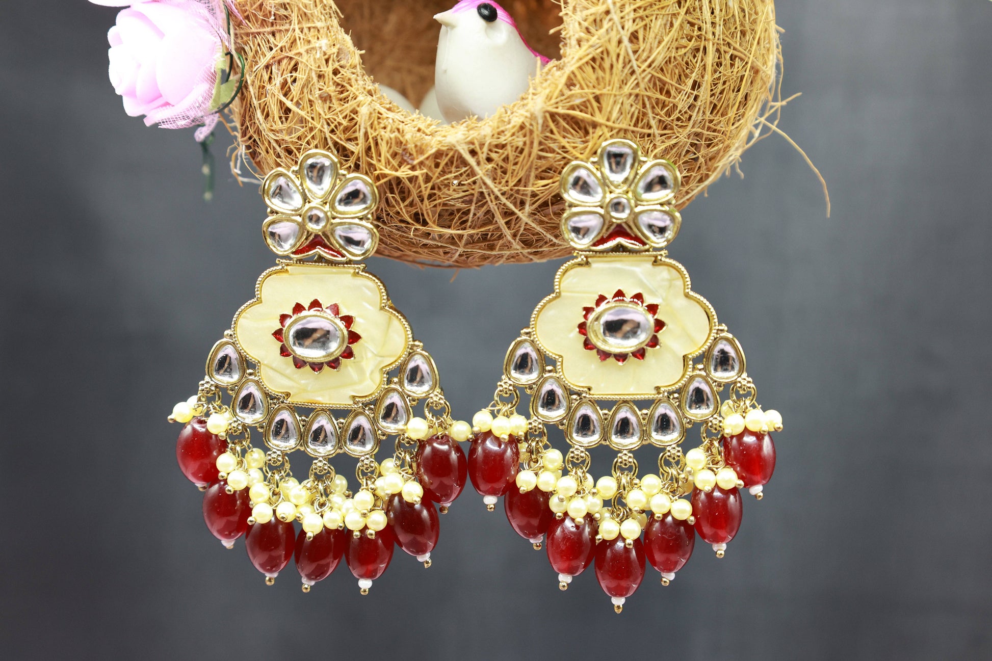 Kundan Beads Earring With Gold Plating - Mywishtree