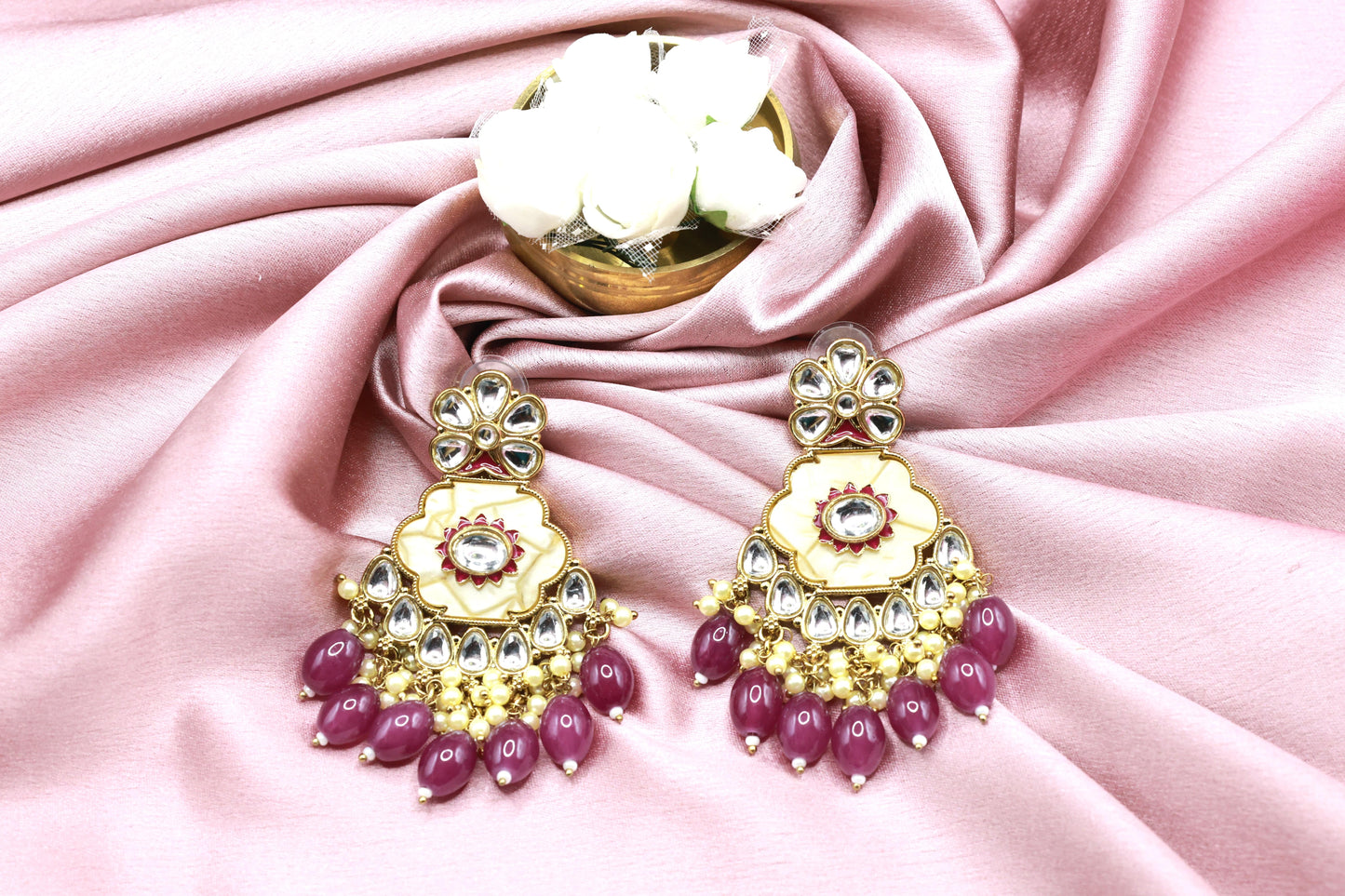 Kundan Beads Earring With Gold Plating - Mywishtree
