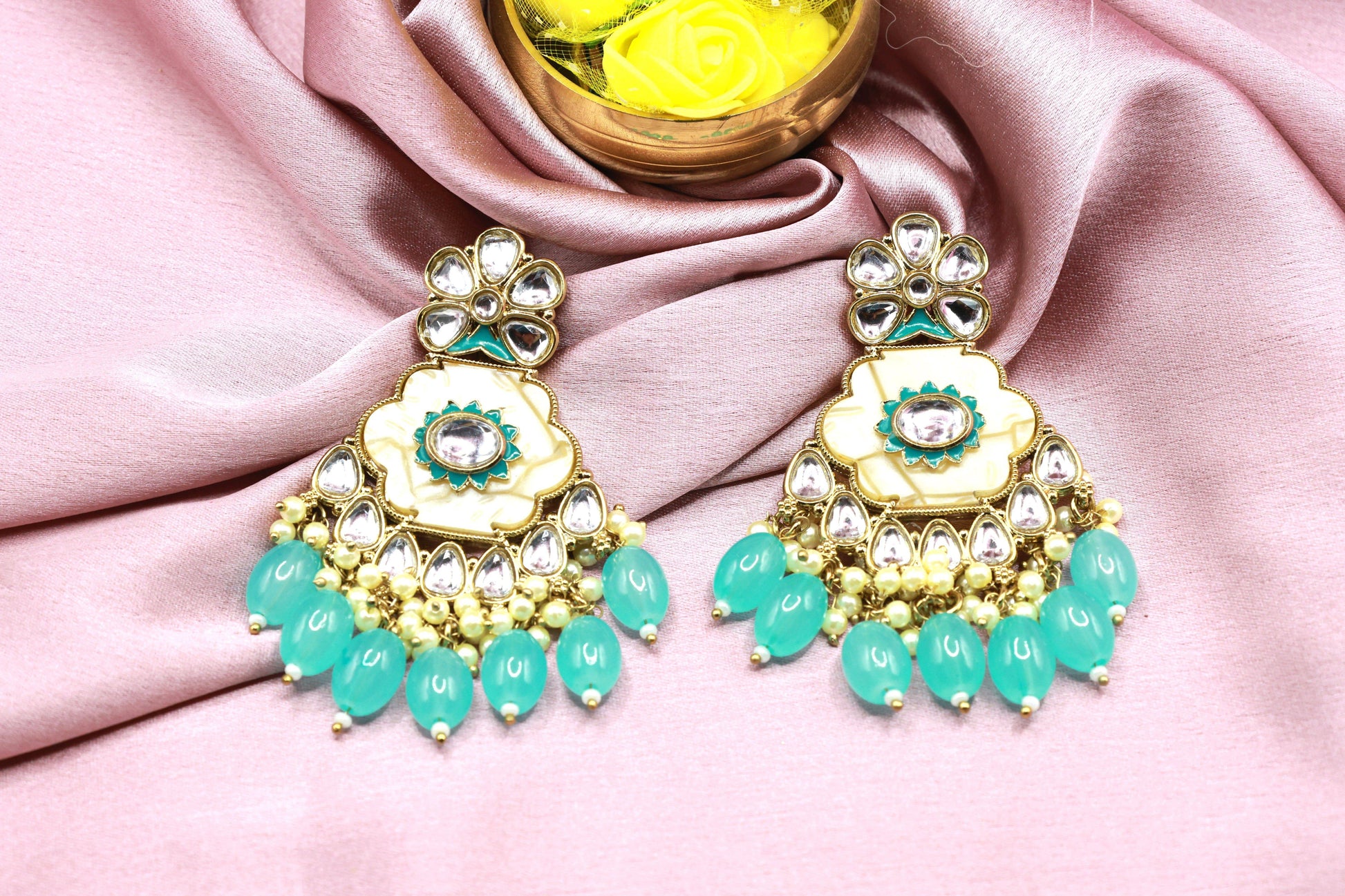 Kundan Beads Earring With Gold Plating - Mywishtree