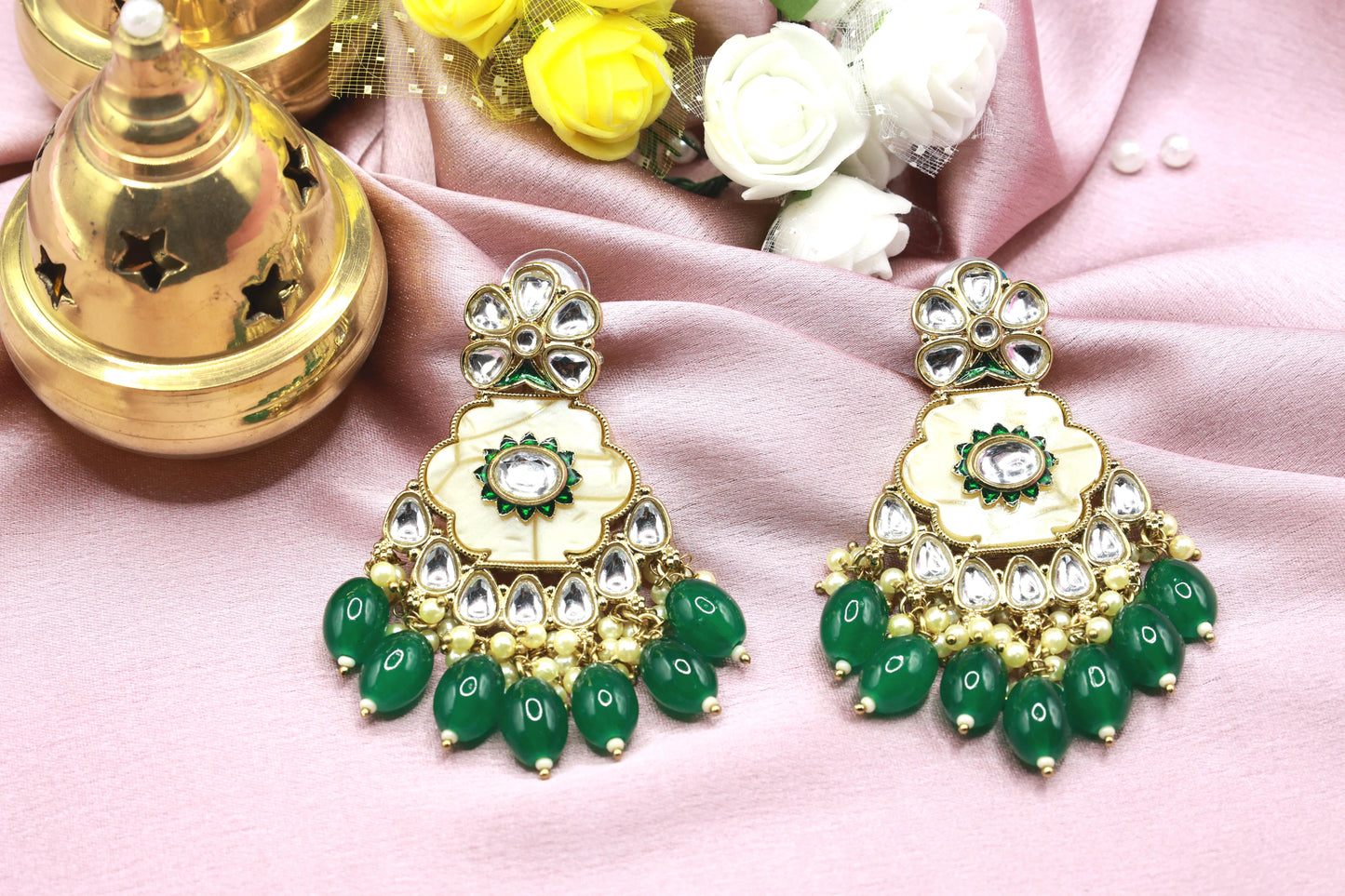 Kundan Beads Earring With Gold Plating - Mywishtree