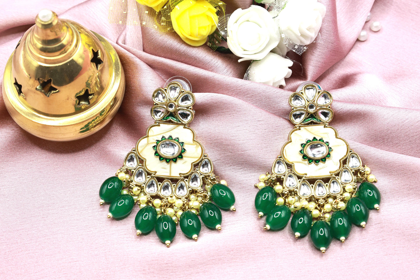 Kundan Beads Earring With Gold Plating - Mywishtree