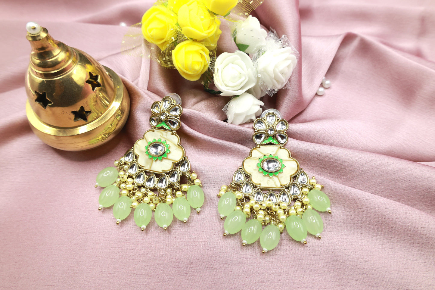 Kundan Beads Earring With Gold Plating - Mywishtree