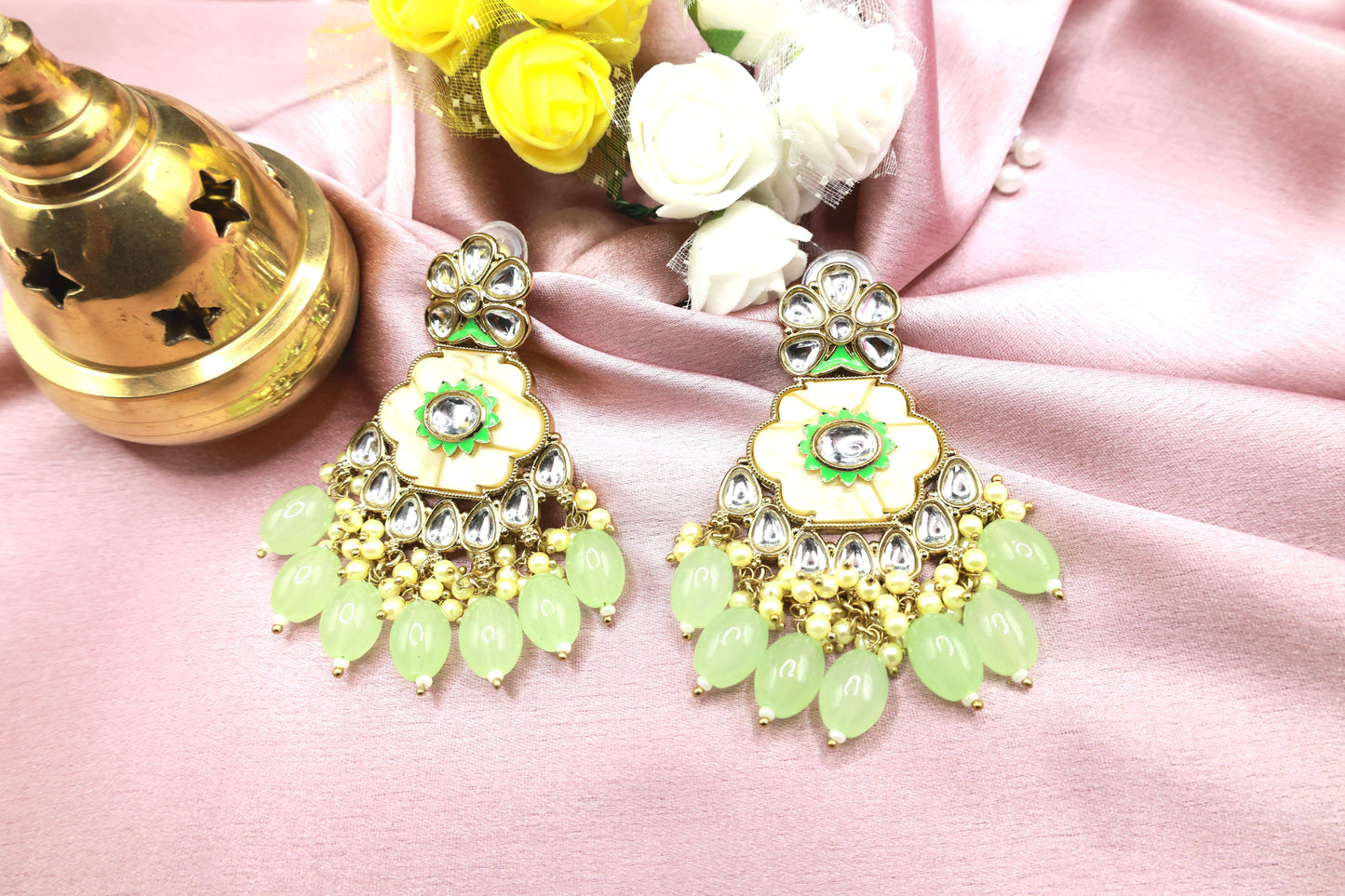 Kundan Beads Earring With Gold Plating - Mywishtree