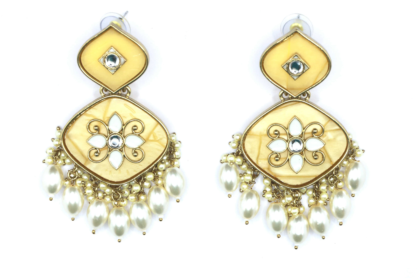 Kundan White Beads Earring With Gold Plating - Mywishtree