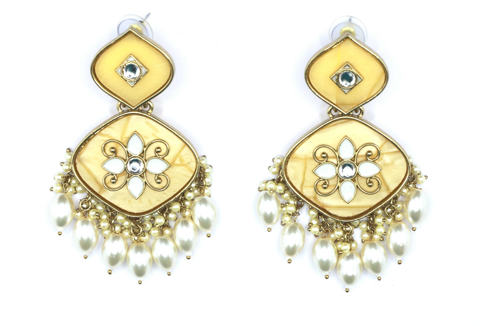Kundan White Beads Earring With Gold Plating - Mywishtree