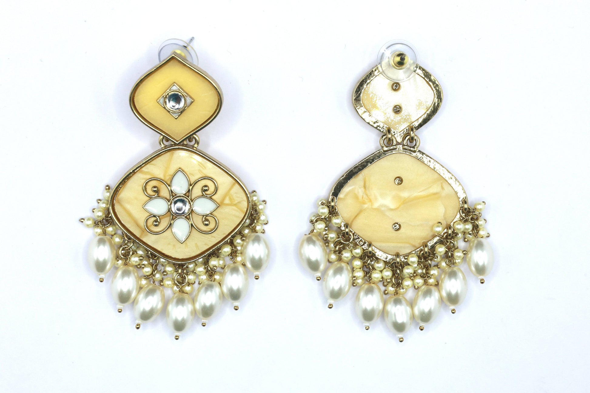 Kundan White Beads Earring With Gold Plating - Mywishtree