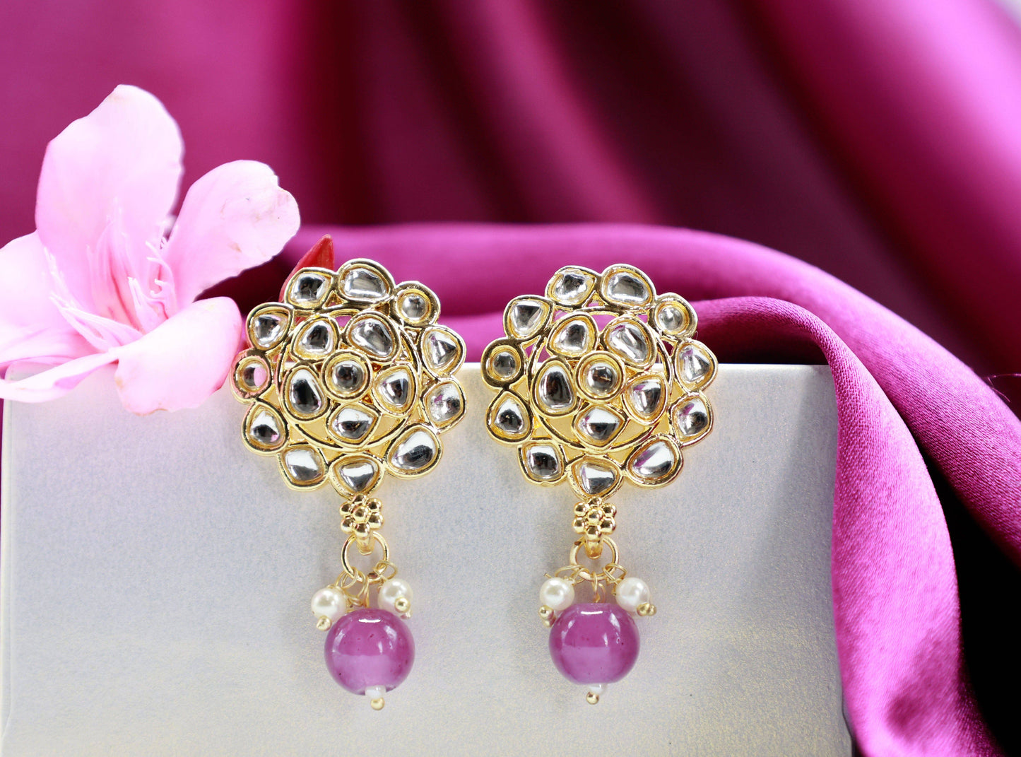 Gold Toned Kundan Studded Drop Earring - Mywishtree