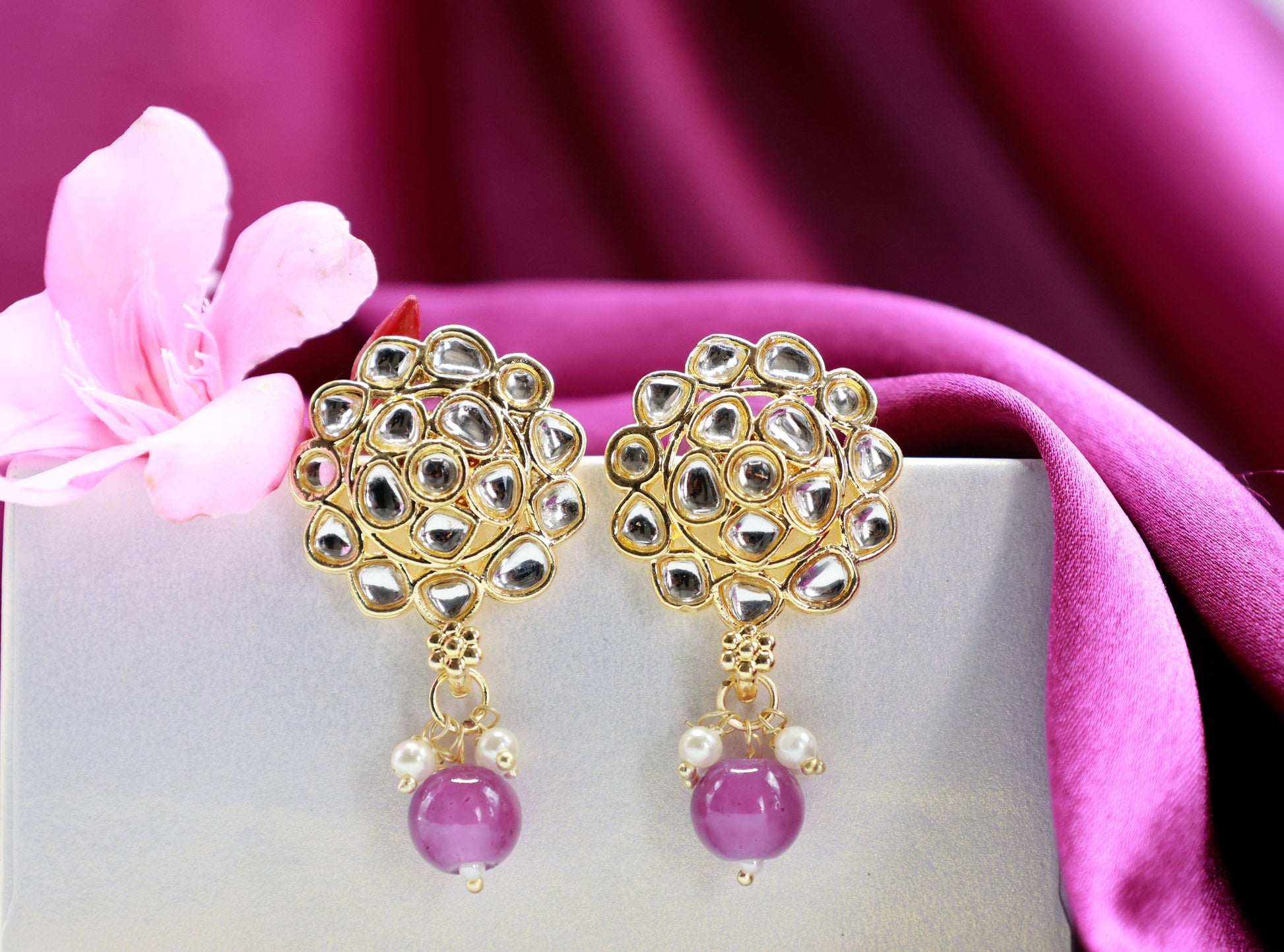 Gold Toned Kundan Studded Drop Earring - Mywishtree