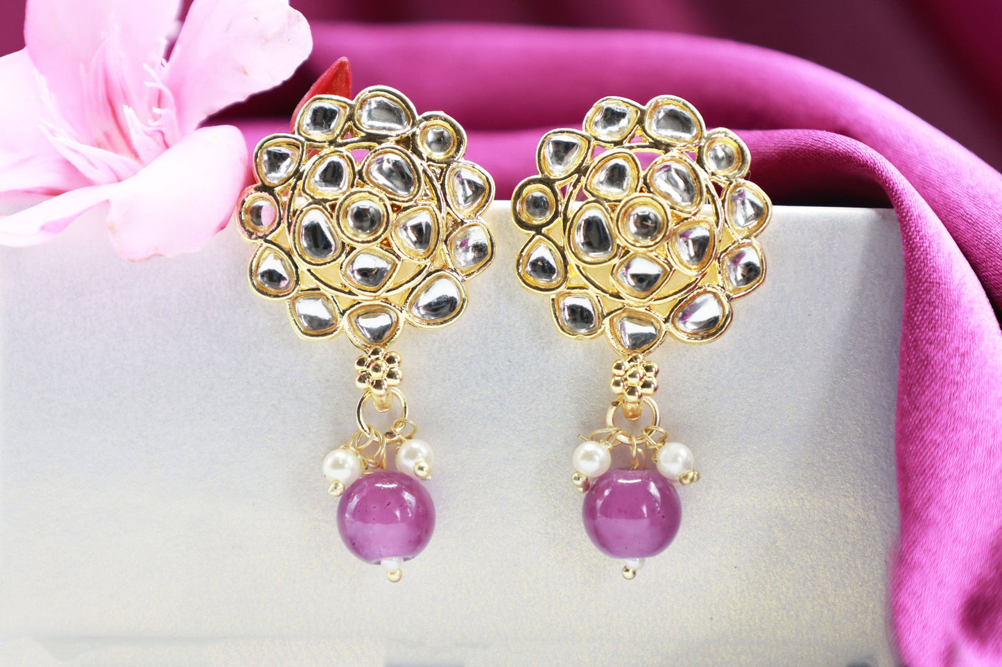 Gold Toned Kundan Studded Drop Earring - Mywishtree