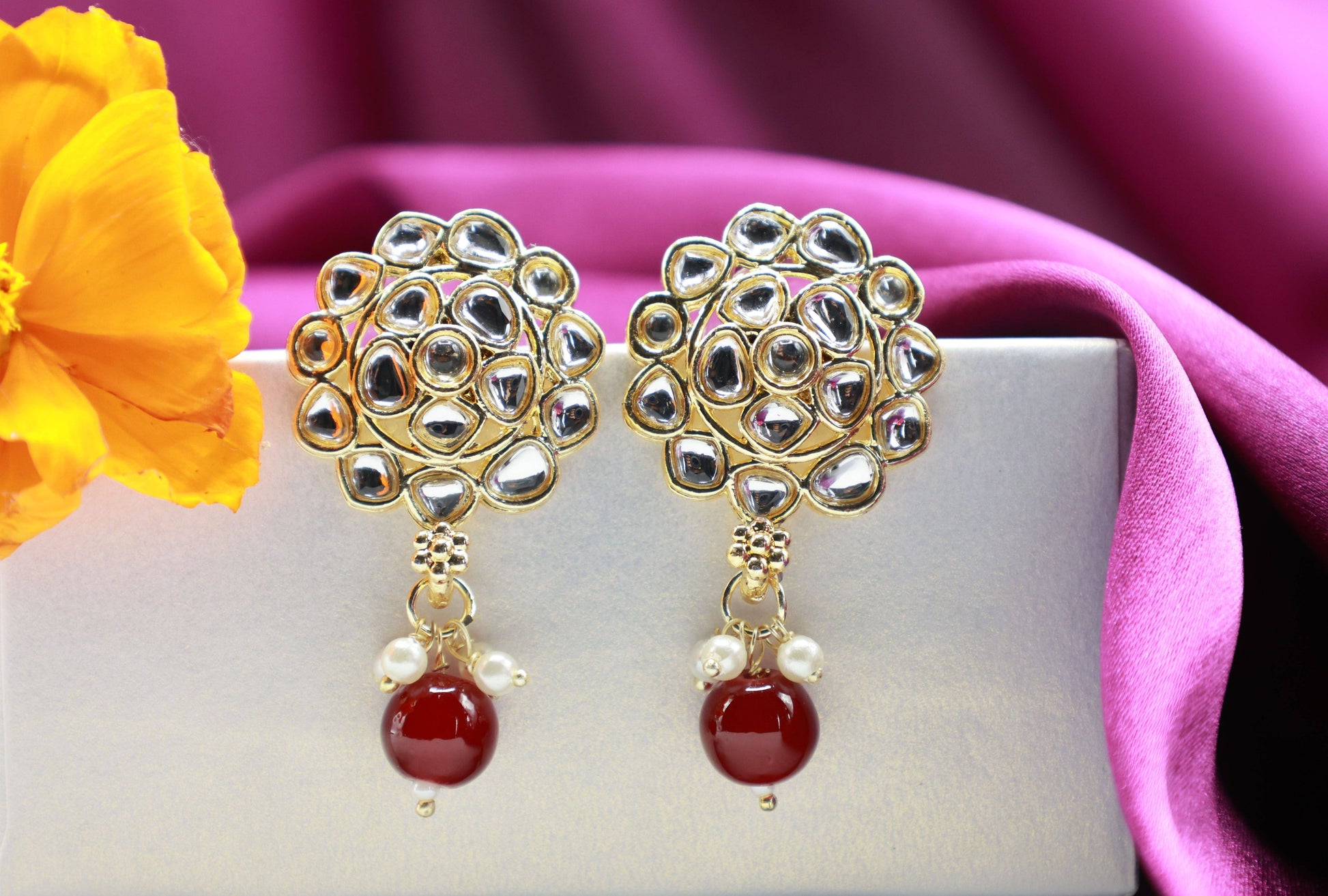 Gold Toned Kundan Studded Drop Earring - Mywishtree