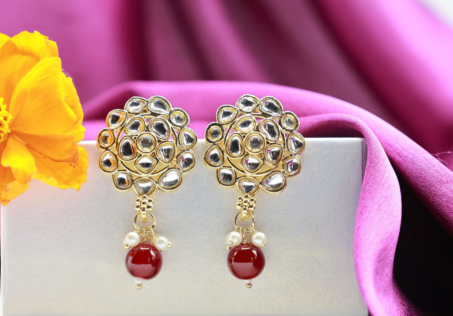 Gold Toned Kundan Studded Drop Earring - Mywishtree