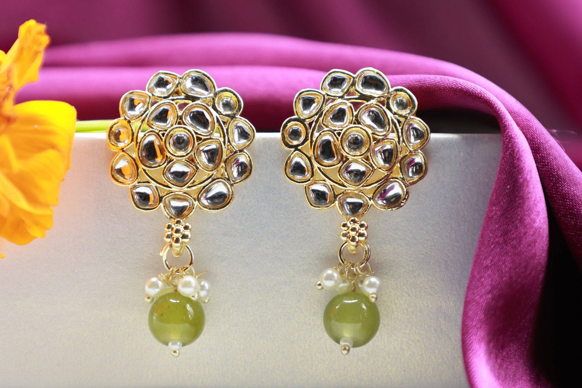 Gold Toned Kundan Studded Drop Earring - Mywishtree