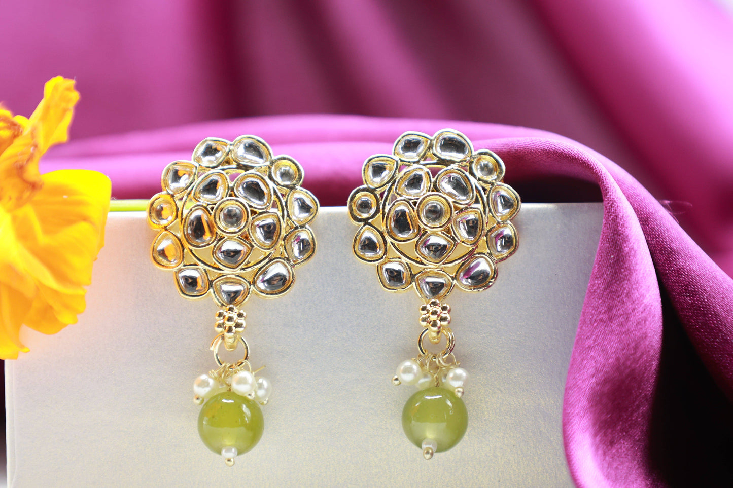 Gold Toned Kundan Studded Drop Earring - Mywishtree
