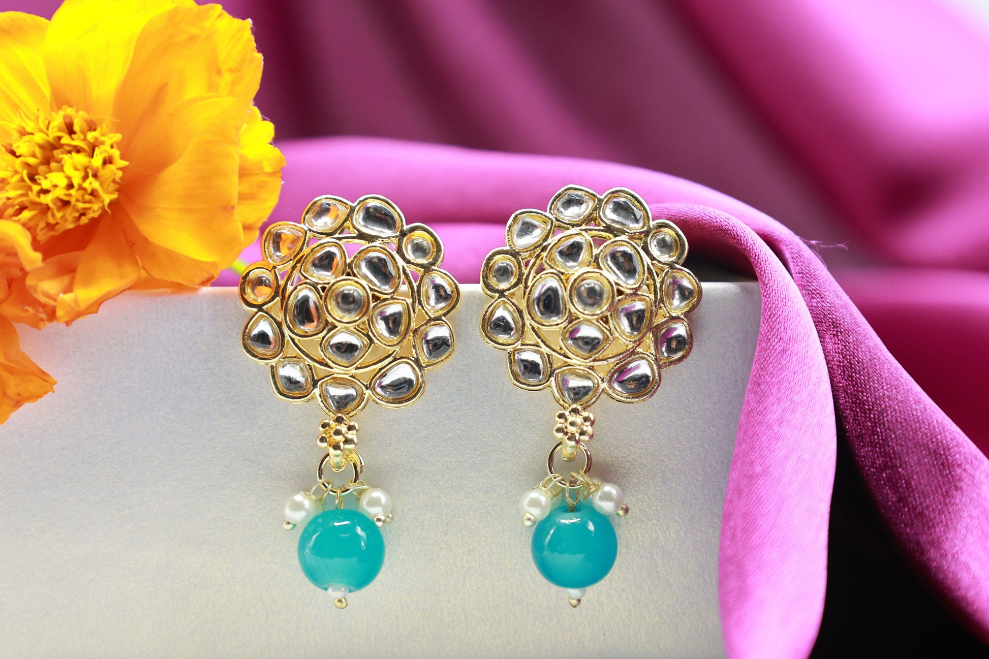 Gold Toned Kundan Studded Drop Earring - Mywishtree
