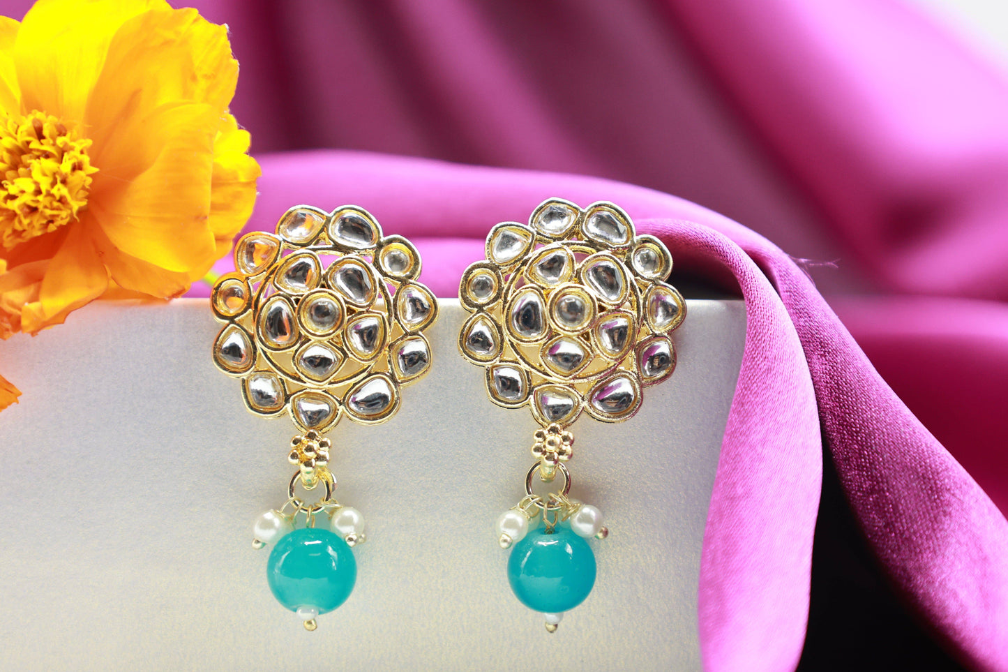 Gold Toned Kundan Studded Drop Earring - Mywishtree