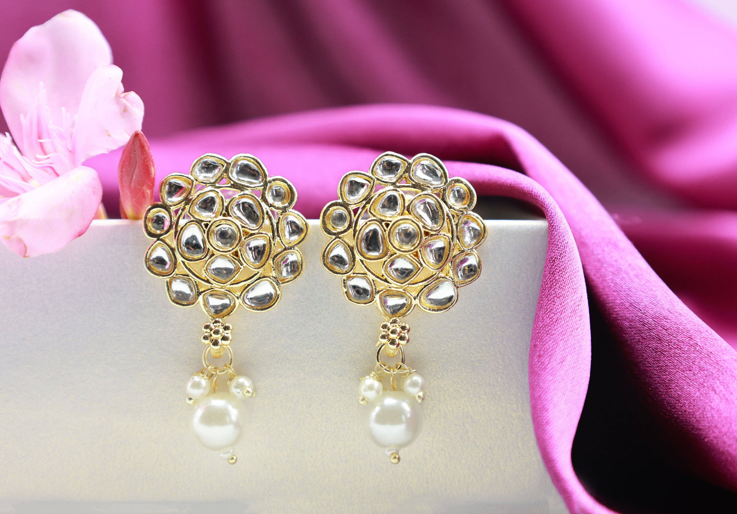 Gold Toned Kundan Studded Drop Earring - Mywishtree