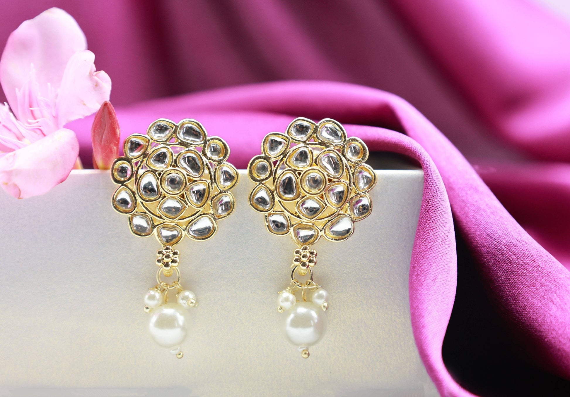 Gold Toned Kundan Studded Drop Earring - Mywishtree