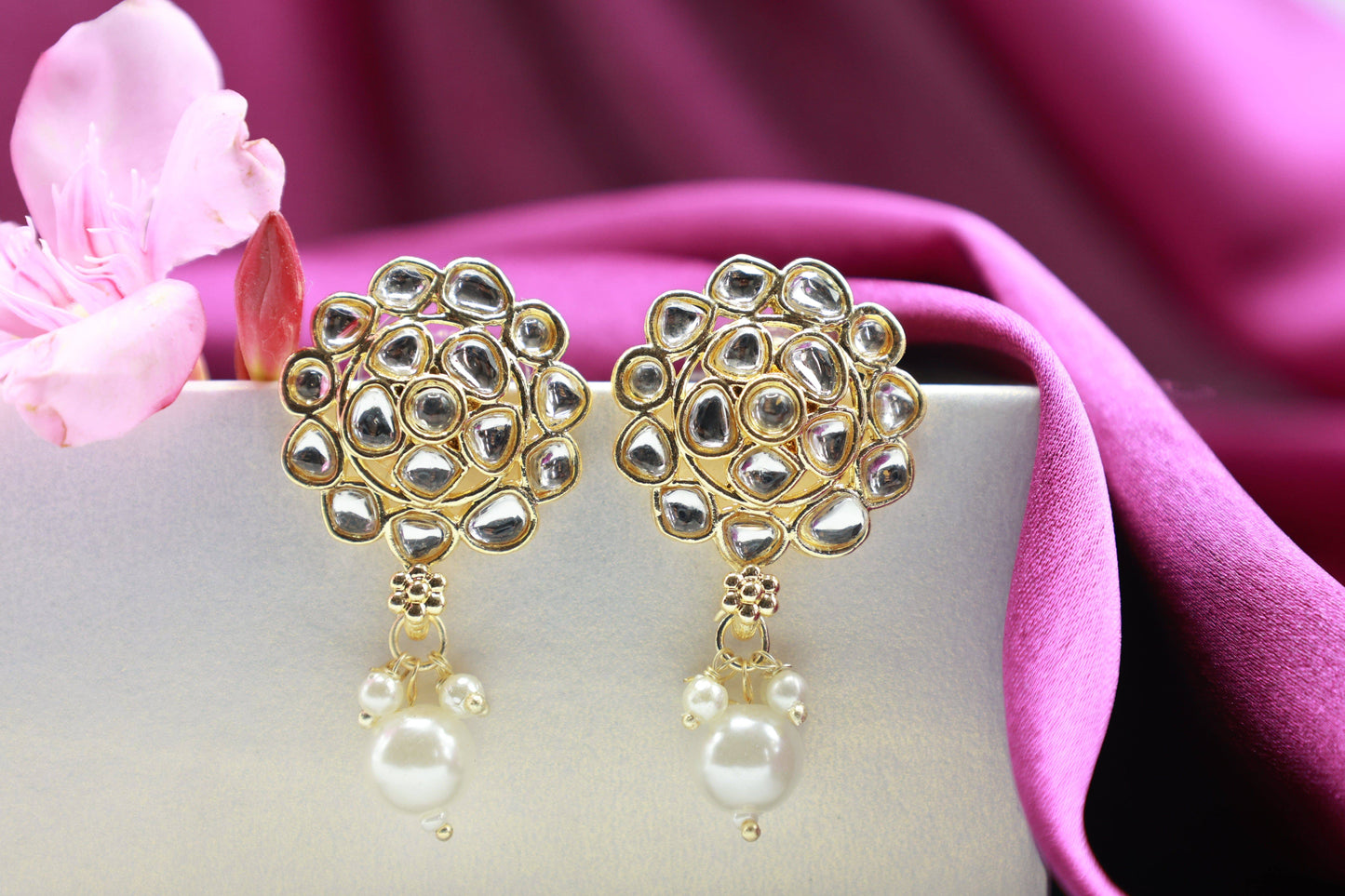 Gold Toned Kundan Studded Drop Earring - Mywishtree