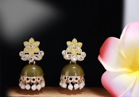 Green Enamel Ethnic Jhumka - Mywishtree
