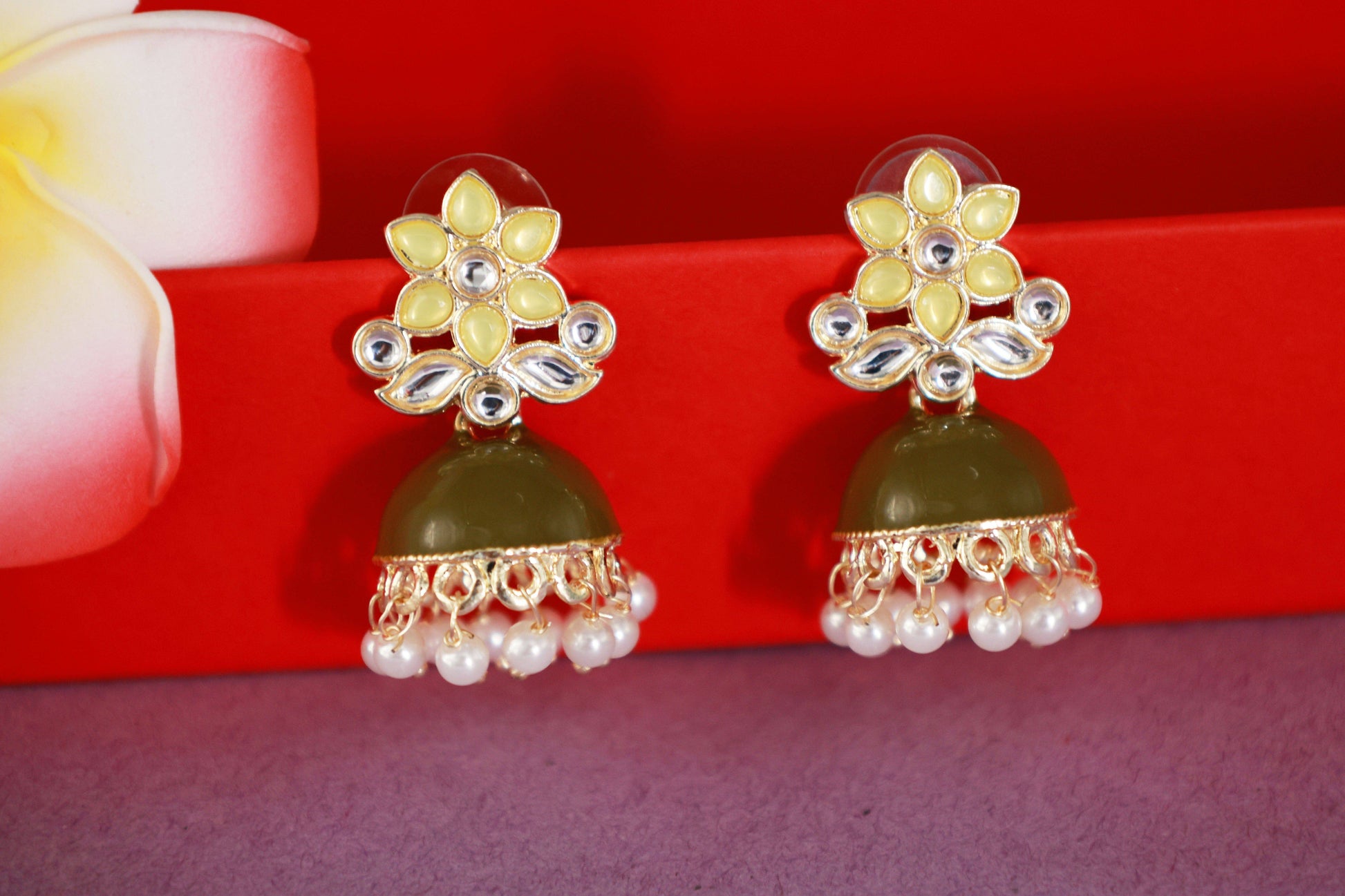 Green Enamel Ethnic Jhumka - Mywishtree