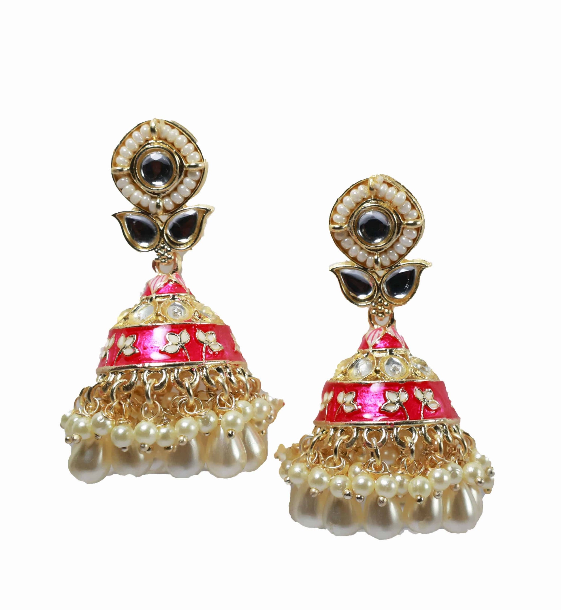 Pink Meenakari with Kundan and Pearl Jhumka - Mywishtree