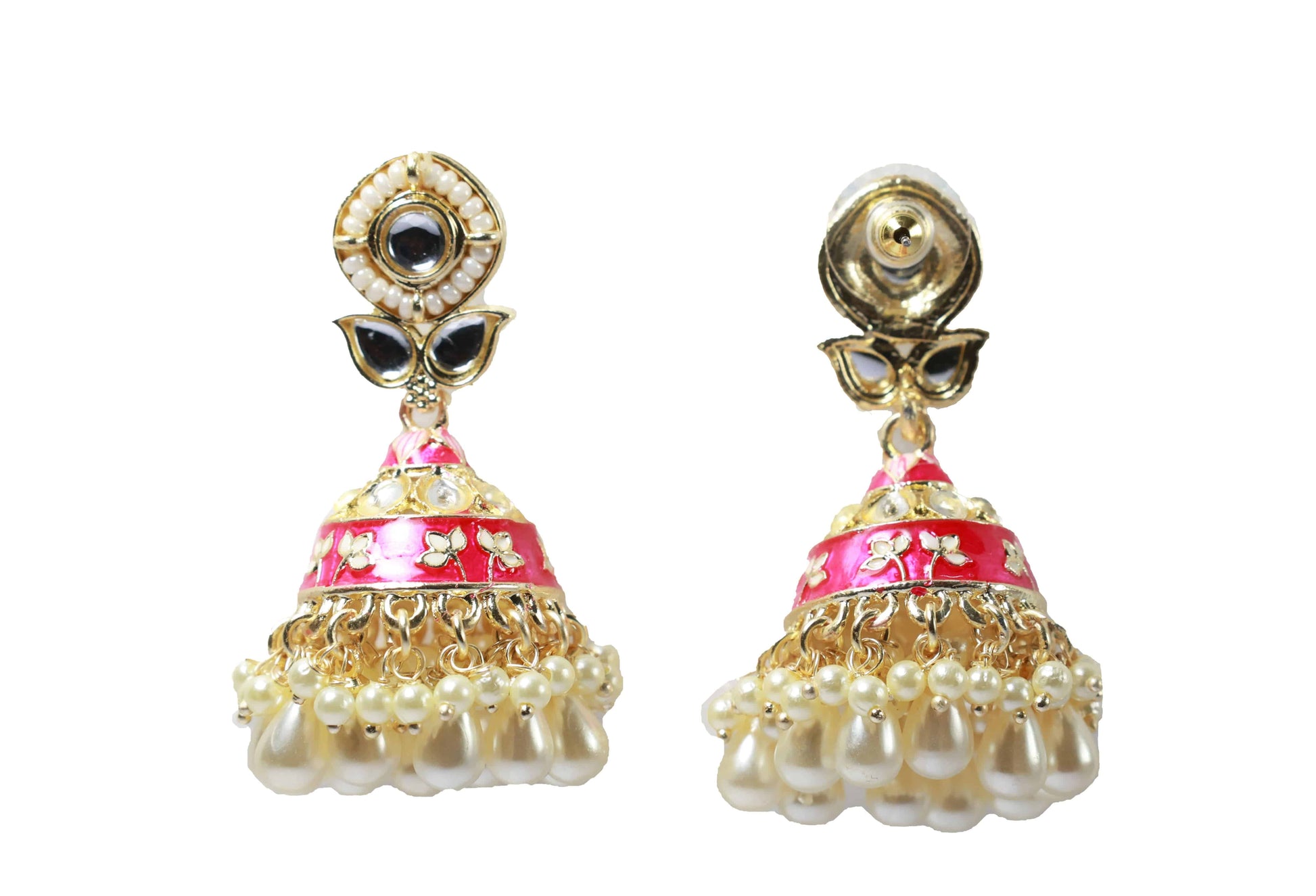 Pink Meenakari with Kundan and Pearl Jhumka - Mywishtree