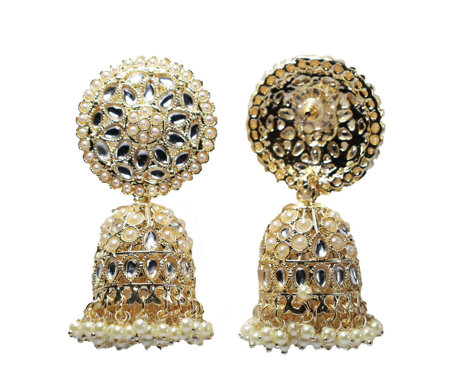 Pearl Bloom Jhumkas with kundan stones - Mywishtree