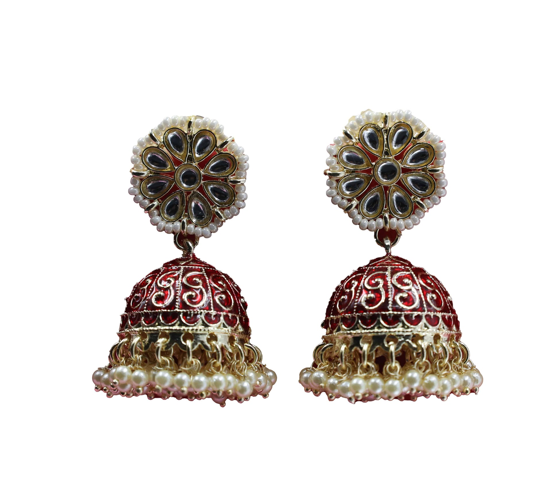 Kundan Beads Earring With Gold Plating Maroon - Mywishtree