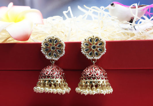 Kundan Beads Earring With Gold Plating Maroon - Mywishtree