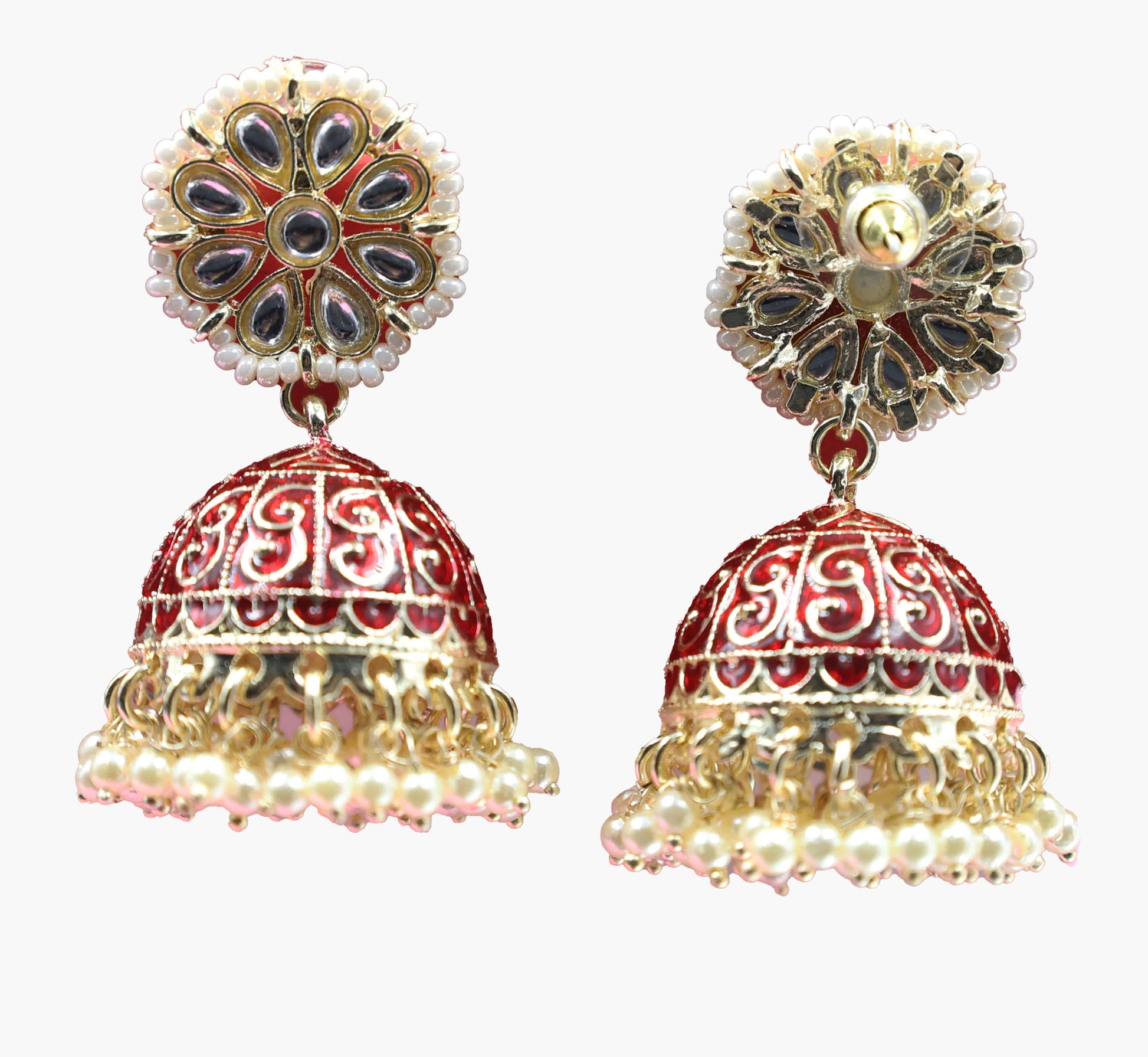Kundan Beads Earring With Gold Plating Maroon - Mywishtree