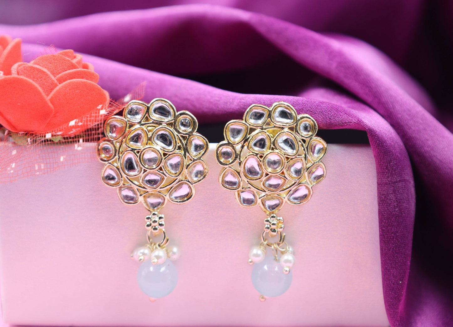 Gold Toned Kundan Studded Drop Earring - Mywishtree