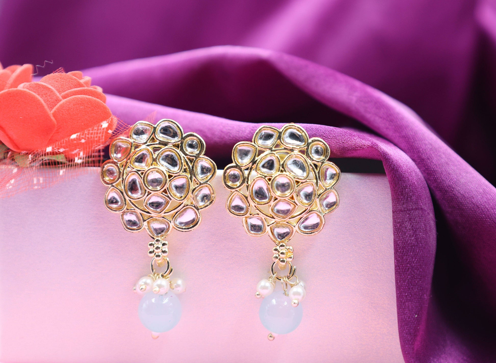 Gold Toned Kundan Studded Drop Earring - Mywishtree