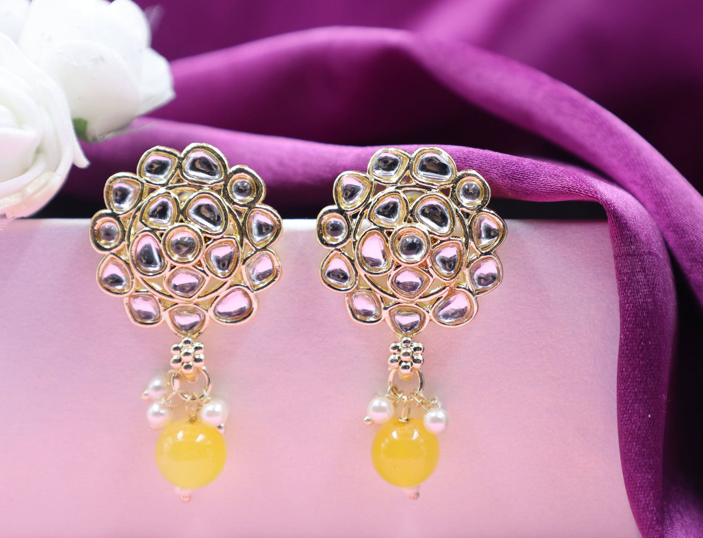 Gold Toned Kundan Studded Drop Earring - Mywishtree