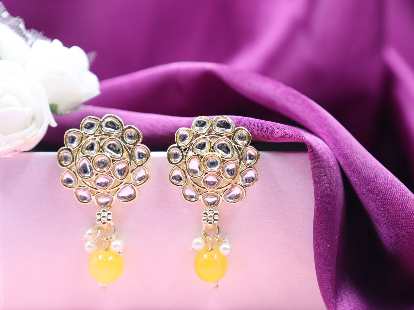 Gold Toned Kundan Studded Drop Earring - Mywishtree