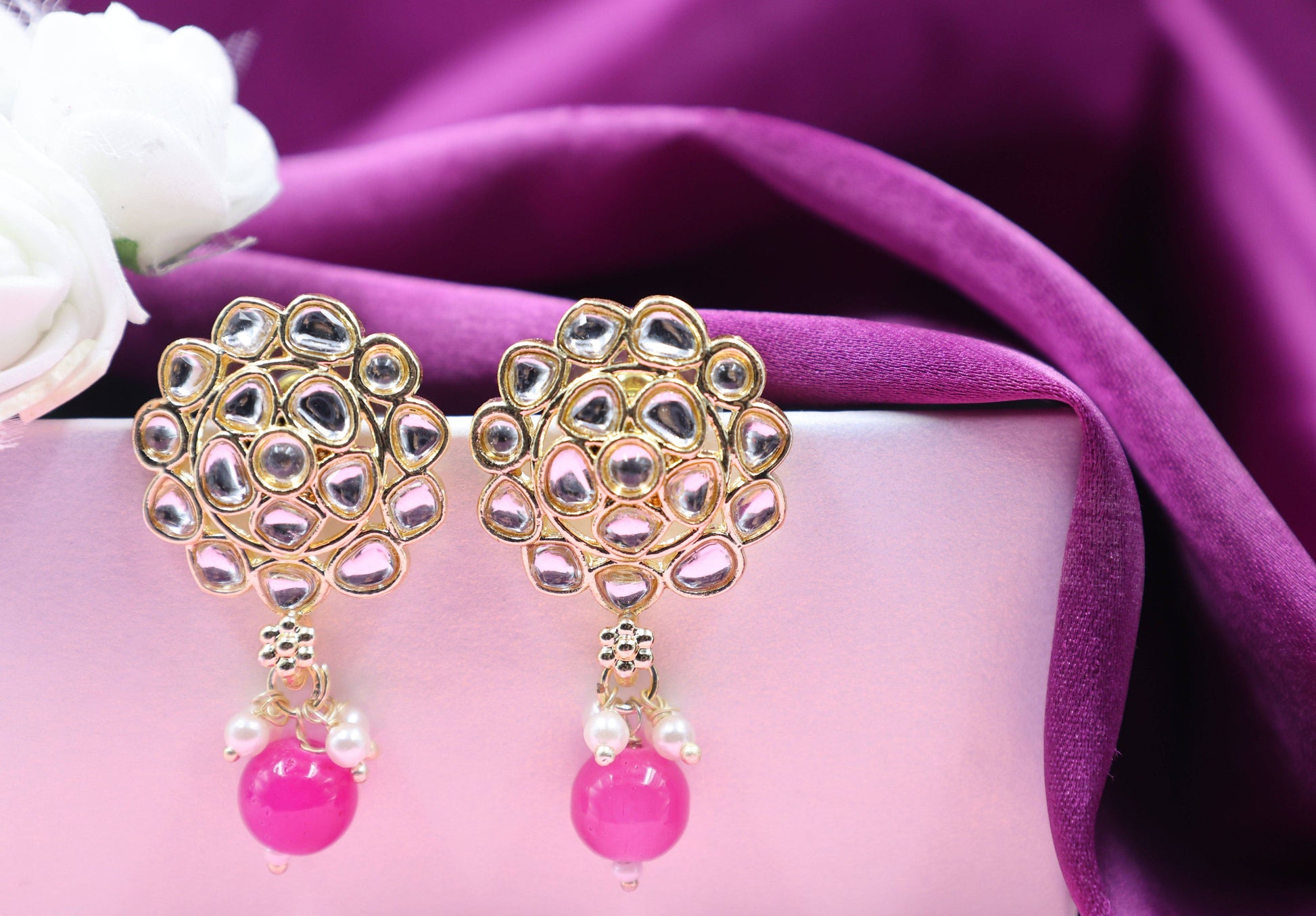 Gold Toned Kundan Studded Drop Earring - Mywishtree