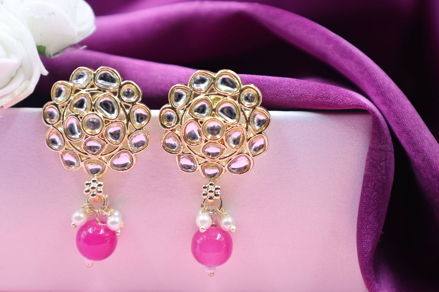 Gold Toned Kundan Studded Drop Earring - Mywishtree