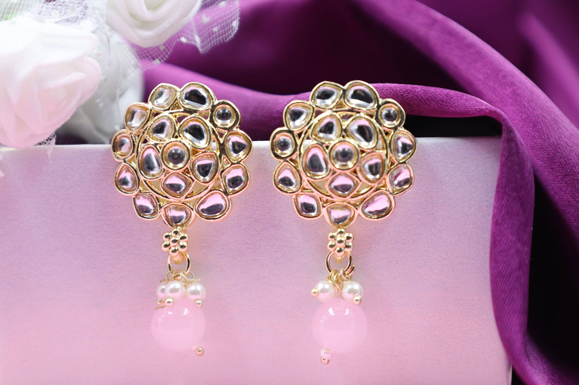 Gold Toned Kundan Studded Drop Earring - Mywishtree