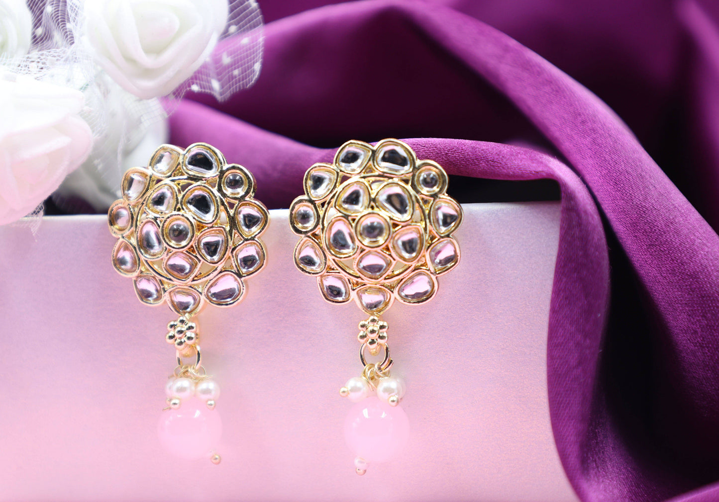 Gold Toned Kundan Studded Drop Earring - Mywishtree