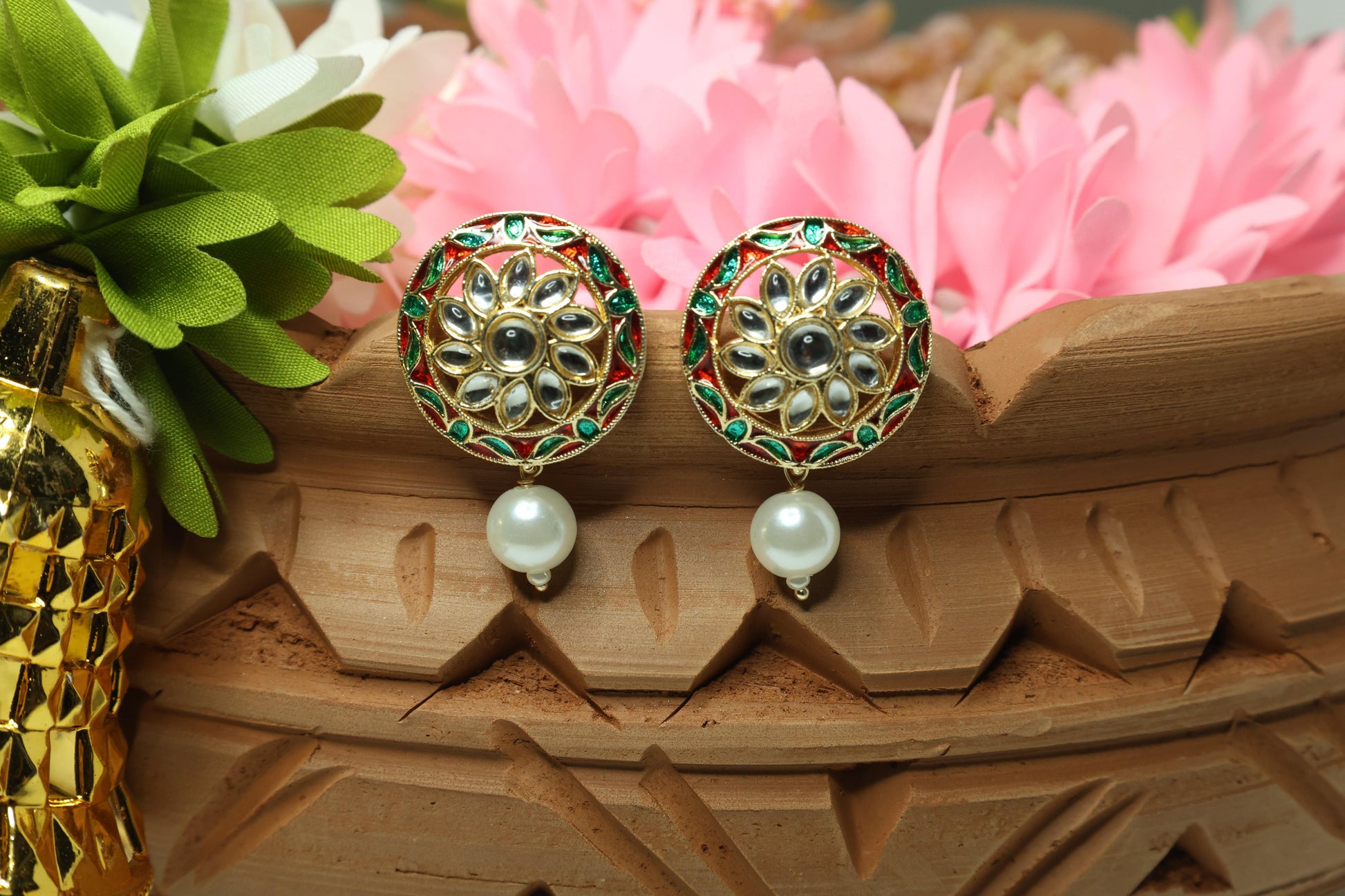 Floral Glow Kundan Drop Earring - Mywishtree