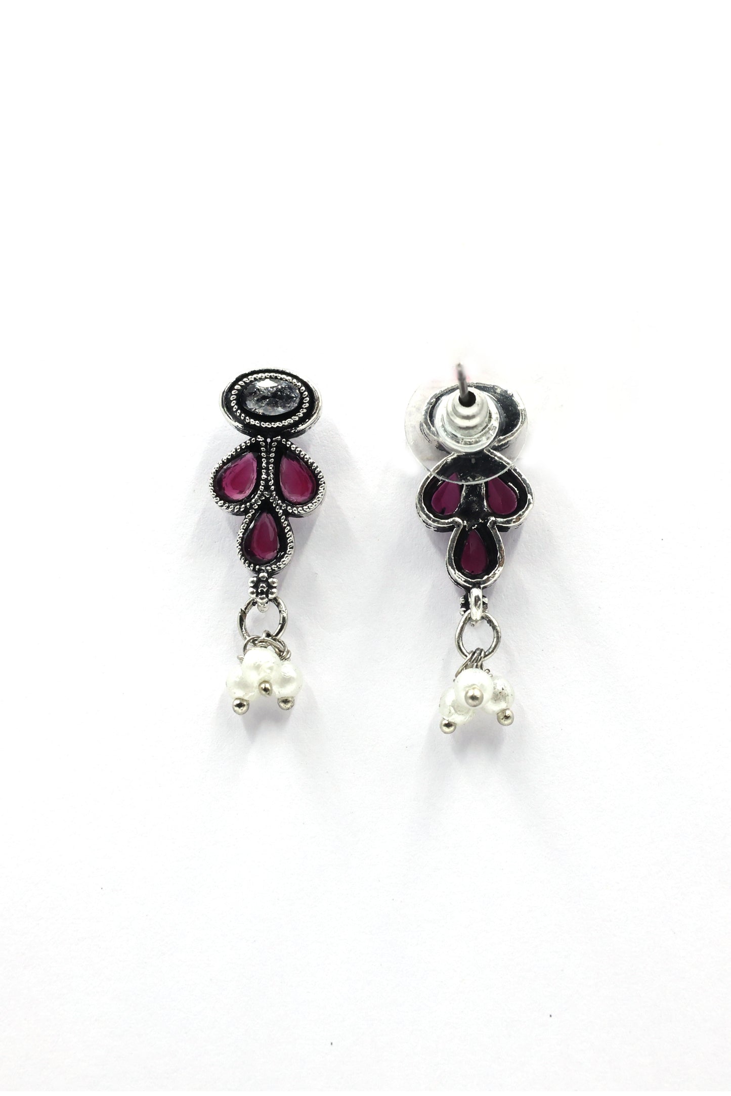 Teardrop Stone Necklace Set with Oxidised Plating - Mywishtree