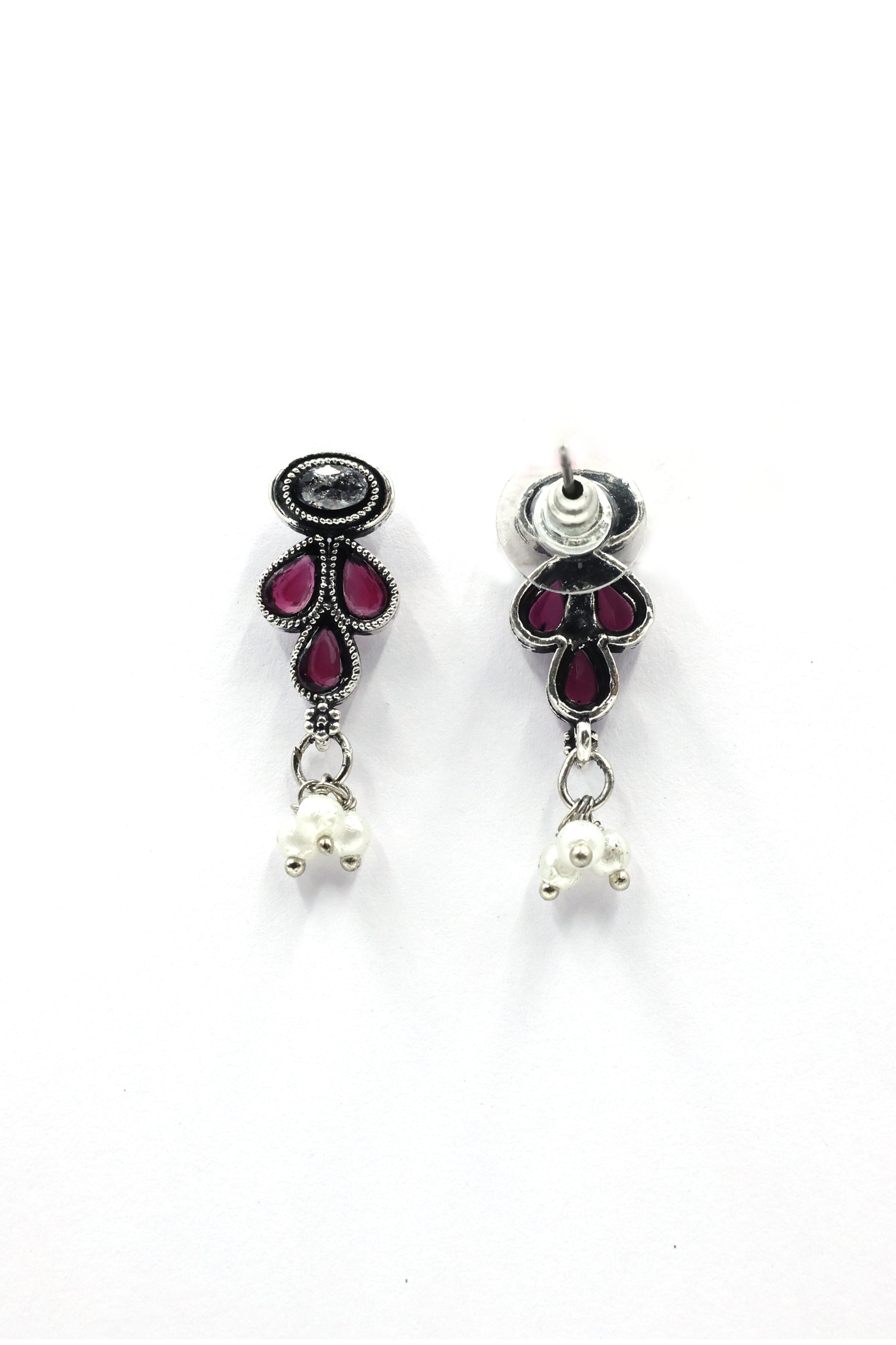 Teardrop Stone Necklace Set with Oxidised Plating - Mywishtree