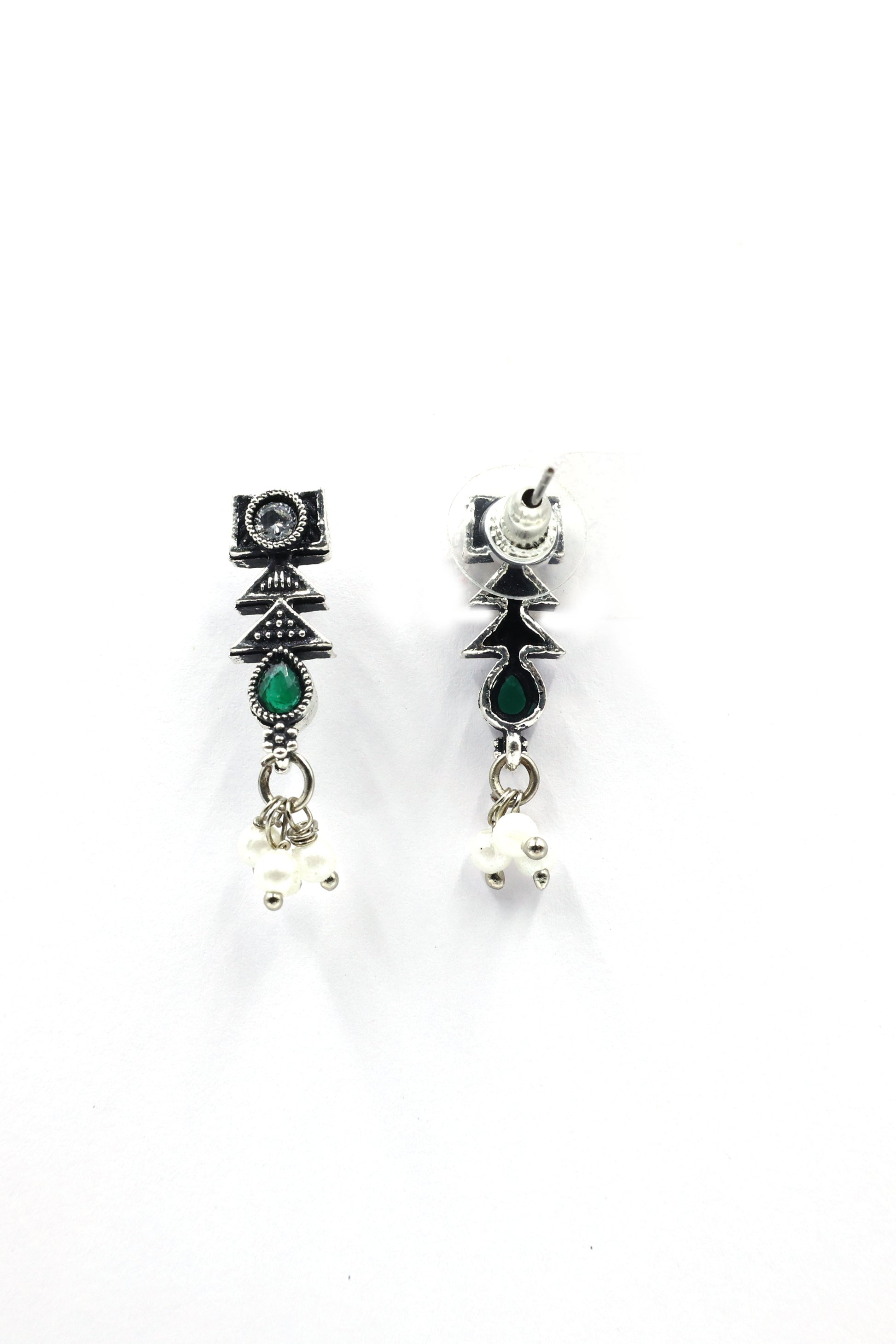 Antique Stone Choker Necklace Set with Oxidised Plating - Mywishtree